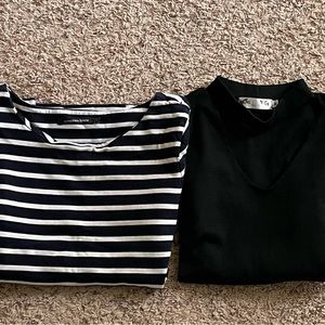 Bundle of 2 Long Sleeve Fashion Tops (black and b&w striped)
